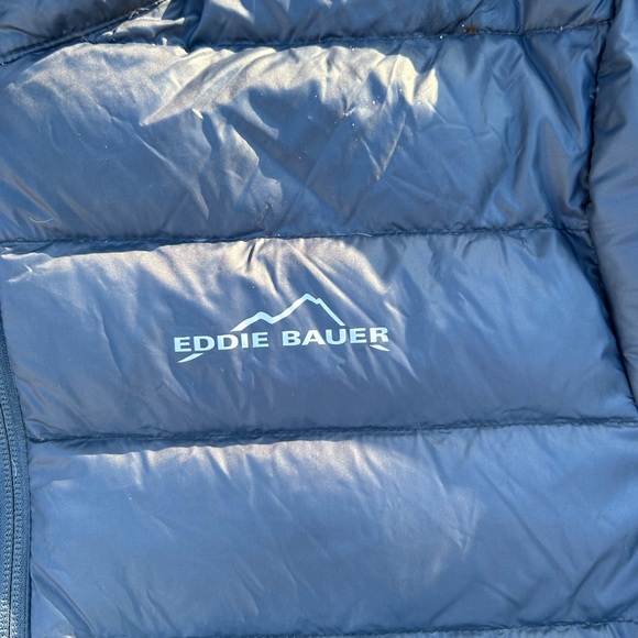 Eddie Bauer jacket men’s blue puffer down EB650 zipper hooded outdoor hiking - Picture 3 of 7